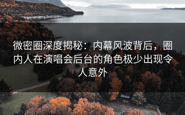 微密圈深度揭秘:内幕风波背后,圈内人在演唱会后台的角色极少出现令人意外 微密圈深度揭秘:内幕风波背后,圈内人在演唱会后台的角色极少出现令人意外