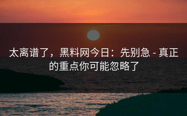 太离谱了，黑料网今日：先别急 - 真正的重点你可能忽略了